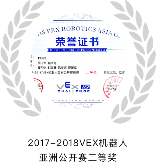 2017-2018VEX机器人亚洲公开赛二等奖